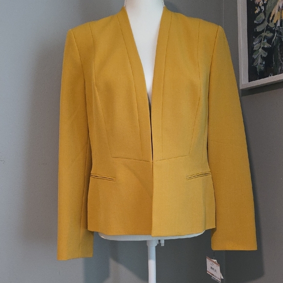 Kasper Women's Printed Blazer Jacket Yellow Size 18W